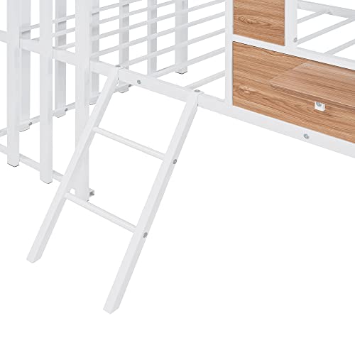 Harper & Bright Designs Kids House Beds Low Loft Bed Frame with Roof, Window, Guardrail and Ladder, Metal Twin Size Loft Bed for Kids Teens Girls Boys (Twin, White) - Image 15