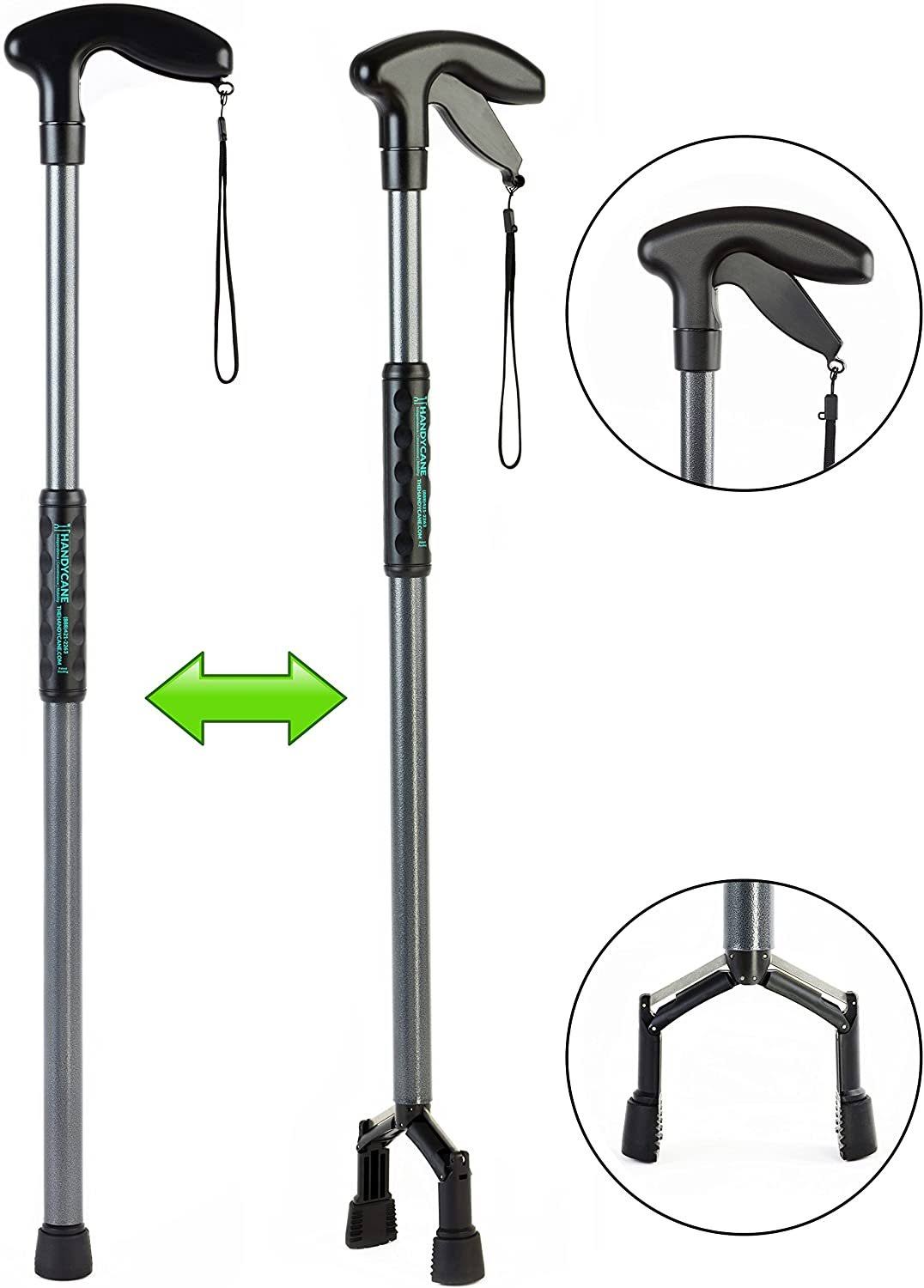 Handy Cane All-in-One Walking Aid with Built-In Reacher Grabber-Small