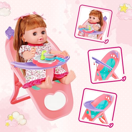 Baby Doll Toys Set, 14 Doll Toys, 25Pcs Dolls Care Toy Playset, Toddlers Toy Doll Set Incl Cradle Crib, High Chair, Milk Bottle, Pacifier, Diaper, Baby Gift for Age 3 4 5 6+ Years Old Girls Boys - Image 21
