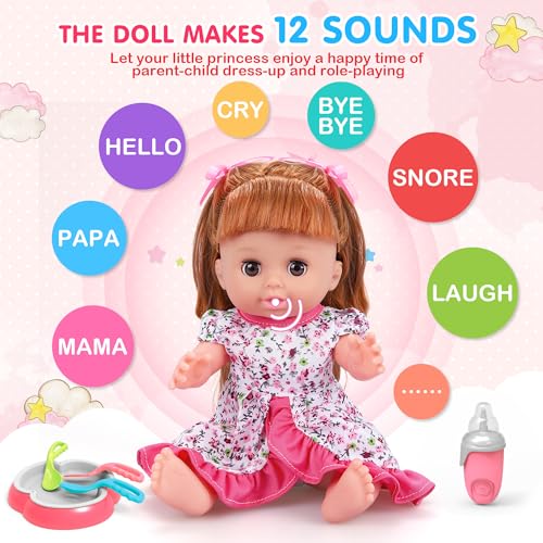 Baby Doll Toys Set, 14 Doll Toys, 25Pcs Dolls Care Toy Playset, Toddlers Toy Doll Set Incl Cradle Crib, High Chair, Milk Bottle, Pacifier, Diaper, Baby Gift for Age 3 4 5 6+ Years Old Girls Boys - Image 20