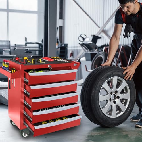 Rolling Tool Chest, Metal Tool Box with 5 Drawers, Lockable Garage Storage Cabinets Sliding Tool Drawer Cart on Wheels Toolbox Organization Workbench for Workshop Warehouse Repair Shop - Image 23