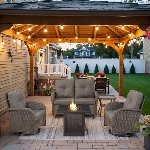 Patio Wicker Chairs Swivel Rocker – Outdoor Swivel Rocking Chairs Set of 2 with Rattan Side Table, Patio Swivel Glider Chair 3 Piece Patio Furniture Sets for Deck Porch Pool Brown/Blue