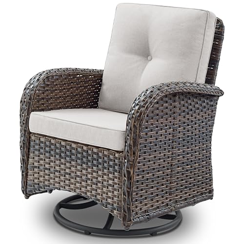 Patio Wicker Chairs Swivel Rocker – Outdoor Swivel Rocking Chairs Set of 2 with Rattan Side Table, Patio Swivel Glider Chair 3 Piece Patio Furniture Sets for Deck Porch Pool Brown/Blue - Image 152