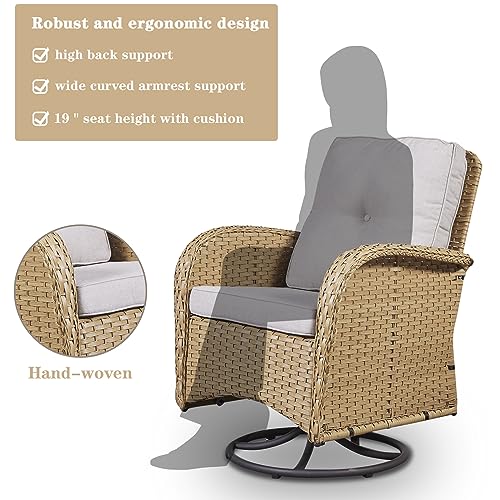 Patio Wicker Chairs Swivel Rocker – Outdoor Swivel Rocking Chairs Set of 2 with Rattan Side Table, Patio Swivel Glider Chair 3 Piece Patio Furniture Sets for Deck Porch Pool Brown/Blue - Image 186