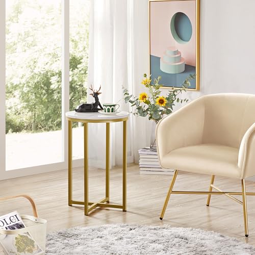 Yaheetech Faux Marble Side Table, 16in End Table Modern Accent Sofa Table w/X-Based, Round Tabletop, Sturdy Metal Legs for Living Room, Black - Image 3