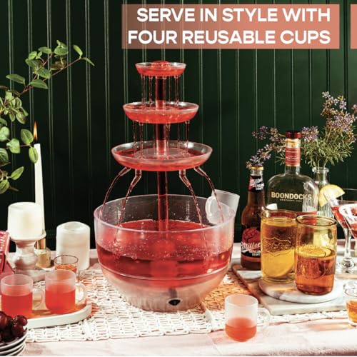 Kusini Drink Fountain for Parties – 1.5 Gal, 3 Tier Punch Bowl Champagne Tower, LED Base, 4 Reusable Cups – Drink Tower Machine for Soda, Juice, Mimosa, Pani Puri Fountain for Party Hosting Supplies - Image 3