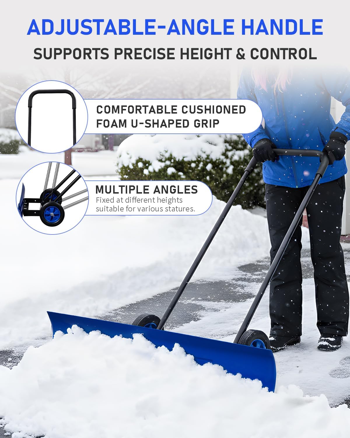 Outvita Snow Shovel with Wheels, 29 Wide 18 Long Snow Plow Shovel Angle & Height Adjustable Padded Handle Efficient Snow Clean Tool for Driveway or Pavement (Yellow) - Image 34