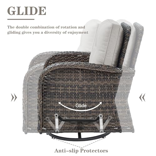 Patio Wicker Chairs Swivel Rocker – Outdoor Swivel Rocking Chairs Set of 2 with Rattan Side Table, Patio Swivel Glider Chair 3 Piece Patio Furniture Sets for Deck Porch Pool Brown/Blue - Image 154