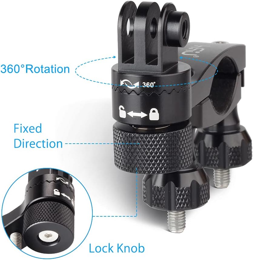 HSU Aluminum Bike Bicycle Handlebar Mount and Bike/Motorcycle Handlebars for Go Pro Hero 11/10/9/8/7/6/5/4, DJI Osmo Action AKASO and Other Action Cameras (Black) - Image 7
