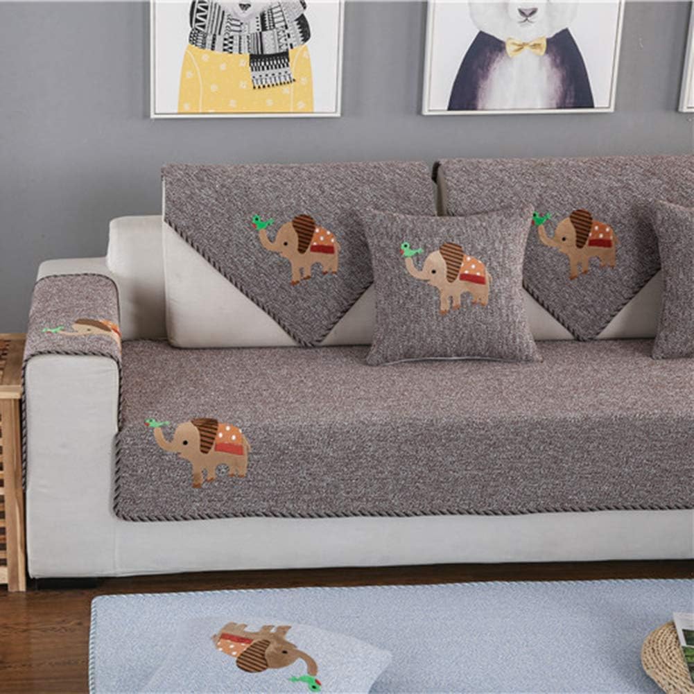 Solid Color Soft Cotton Woven Sectional Couch Cover Non Slip Simple Style Sofa Cover Decorative Home Sofa Loveseat with Small Elephant Pattern-Brown-a 45x45cm - Image 2