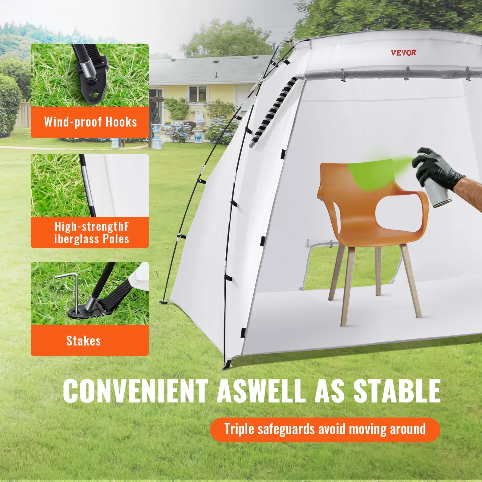 SKYSHALO Portable Paint Booth, Larger Spray Paint Tent with Built-in Floor & Mesh Screen, 7.5×5.2×5.2ft Spray Paint Shelter, Painting Tent Station for Furniture DIY Hobby Tool - Image 3