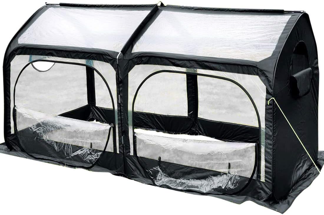 Quictent Mini Portable Greenhouse 98 x 49 x 53 Inches Pop up Grow House for Outdoor & Indoor Eco-Friendly Fiberglass Poles Overlong Cover 6 Stakes 4 Zipper Doors (Black)