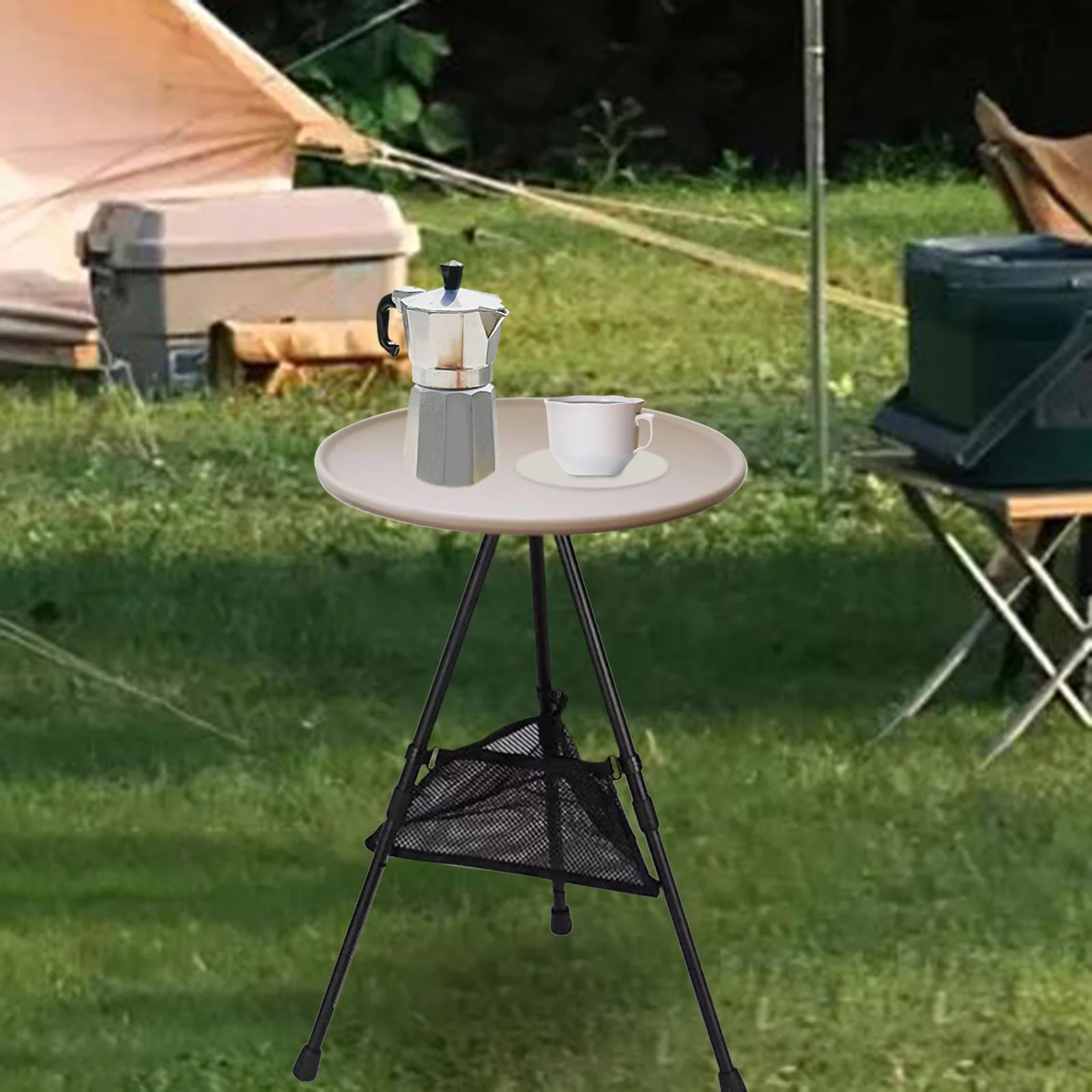 folding desk,Foldable Picnic Table Camping Folding Table,Outdoor Round Table Small Tea Coffee Table,Lightweight Beach Table Patio Dining Side Table,Fishing Tent Garden Table with Mesh Pocket - Image 8