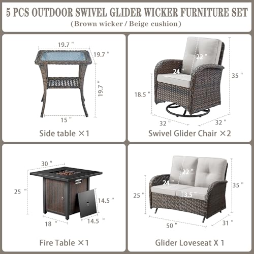Patio Wicker Chairs Swivel Rocker – Outdoor Swivel Rocking Chairs Set of 2 with Rattan Side Table, Patio Swivel Glider Chair 3 Piece Patio Furniture Sets for Deck Porch Pool Brown/Blue - Image 91