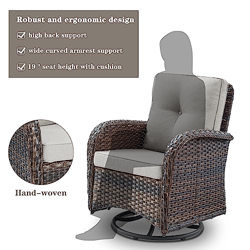Patio Wicker Chairs Swivel Rocker – Outdoor Swivel Rocking Chairs Set of 2 with Rattan Side Table, Patio Swivel Glider Chair 3 Piece Patio Furniture Sets for Deck Porch Pool Brown/Blue - Image 155