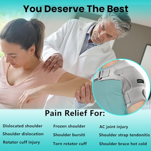 Shoulder Brace- Torn Rotator Cuff Recovery Supports for Men&Women,Adjustable Fit Sleeve Wrap,for AC Joint Pain Relief,Shoulder Injuries&Tears,Bursitis,Swelling,Tendonitis (Gray, Small)?? - Image 3