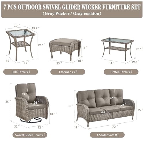 Patio Wicker Chairs Swivel Rocker – Outdoor Swivel Rocking Chairs Set of 2 with Rattan Side Table, Patio Swivel Glider Chair 3 Piece Patio Furniture Sets for Deck Porch Pool Brown/Blue - Image 18