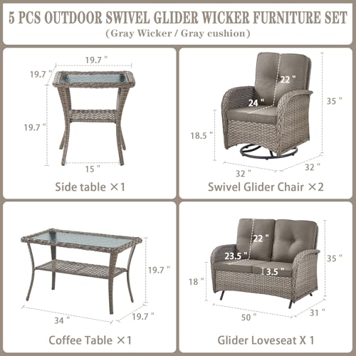Patio Wicker Chairs Swivel Rocker – Outdoor Swivel Rocking Chairs Set of 2 with Rattan Side Table, Patio Swivel Glider Chair 3 Piece Patio Furniture Sets for Deck Porch Pool Brown/Blue - Image 177