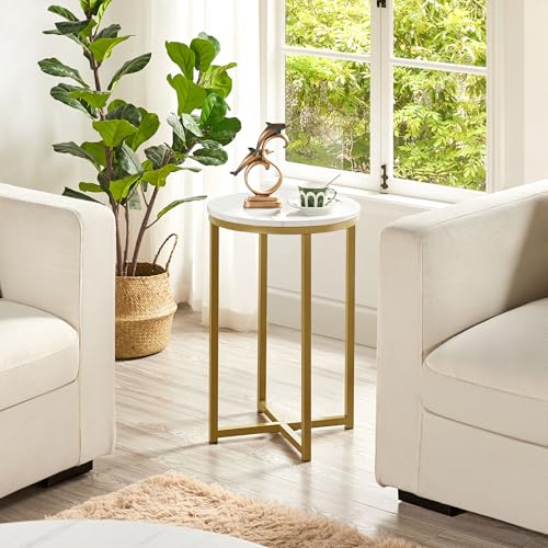 Yaheetech Faux Marble Side Table, 16in End Table Modern Accent Sofa Table w/X-Based, Round Tabletop, Sturdy Metal Legs for Living Room, Black - Image 5