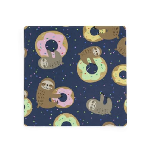 Donut Sloth Square Coasters for Drinks 4 Packs, Absorbent Heat-Resistant Ceramic Stone Coaster Desktop Protector with Cork Base for Kitchen Bar Home Decor, 3.9 Inch