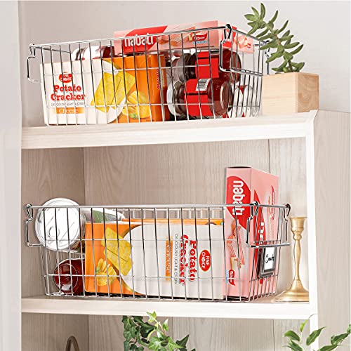 Orgneas Stackable Chest Freezer Baskets Organizer Bins, Metal Wire Baskets Pantry Organizer Produce Baskets with Tag Slot for Snacks Vegetables and Fruits - Image 4