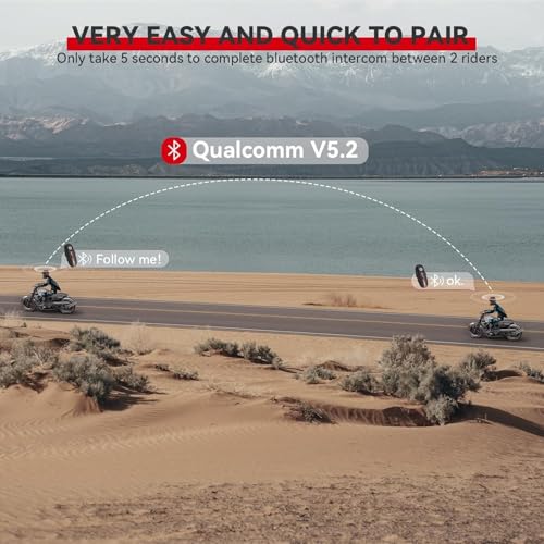 Motorcycle Bluetooth Headset V5.2 with Music Sharing, 2-Way Motorcycle Helmet Bluetooth with IP67 Waterproof, Motorcycle Communication Systems with Hi-FI Speakers for ATV/Snowmobile/Ski, 2 Pack - Image 14