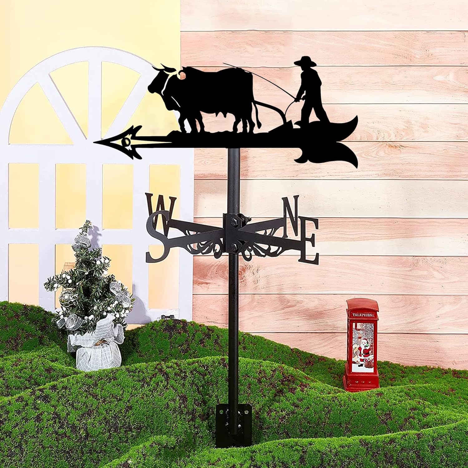 Decorative Wind Vane, Metal Weathervane with Roof Mount Retro Farmer Farmland Shape Weather Vane Garden Creative Home Decor Ornament Weathercock Wind Direction Indicator for Farm Yard - Image 4