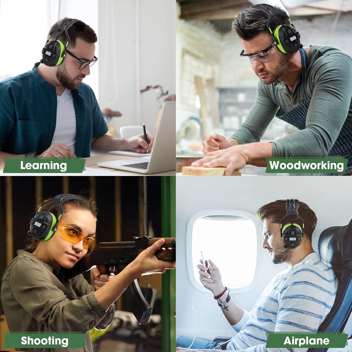 Bluetooth Hearing Protection, FM MP3 Noise Reduction Radio Headphones with 29dB NRR, Safety Ear Muffs with Bluetooth Radio, Wireless Cancelling Bluetooth Rechargebale FM Radio Headphones, Green - Image 7