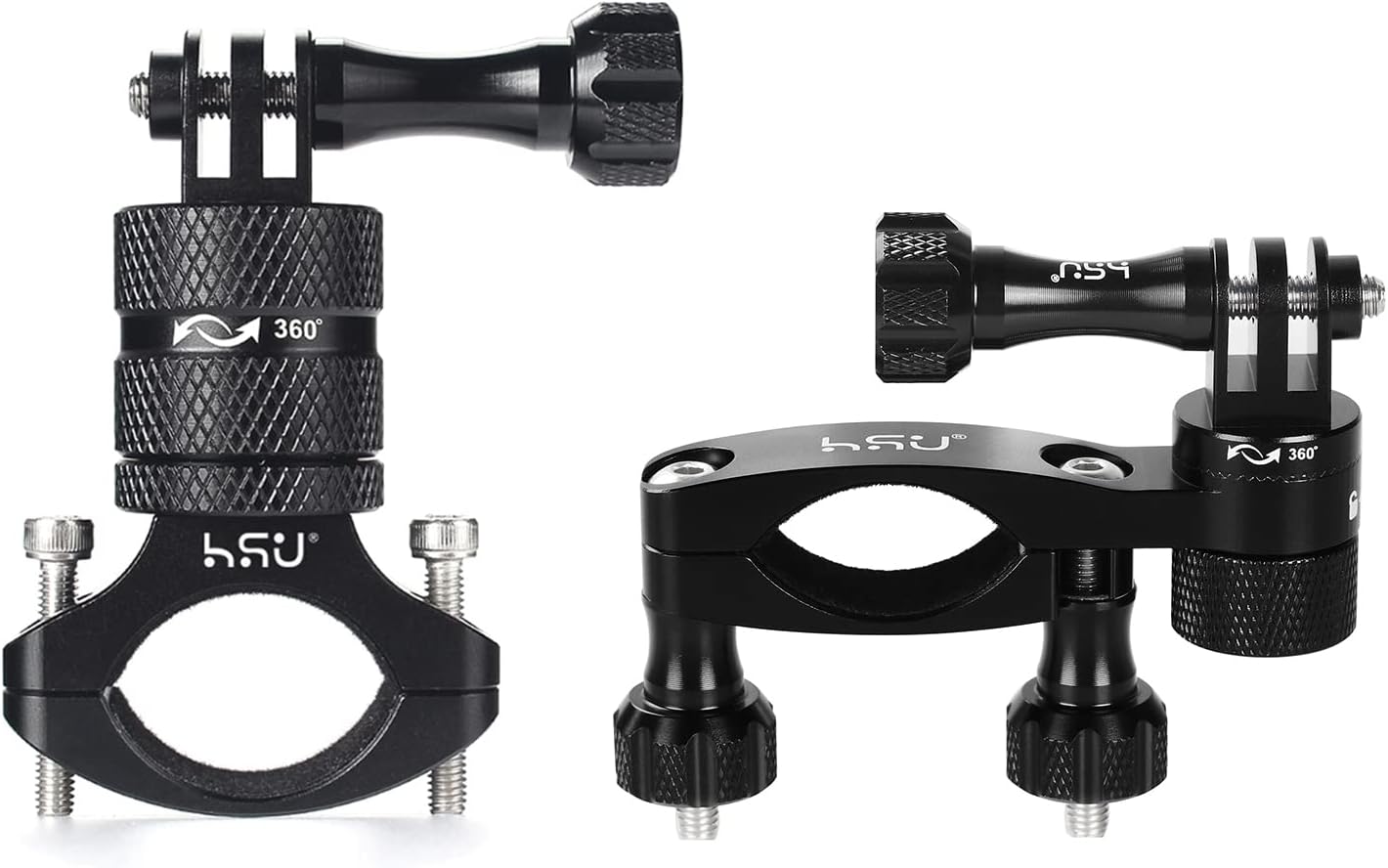 HSU Aluminum Bike Bicycle Handlebar Mount and Bike/Motorcycle Handlebars for Go Pro Hero 11/10/9/8/7/6/5/4, DJI Osmo Action AKASO and Other Action Cameras (Black)