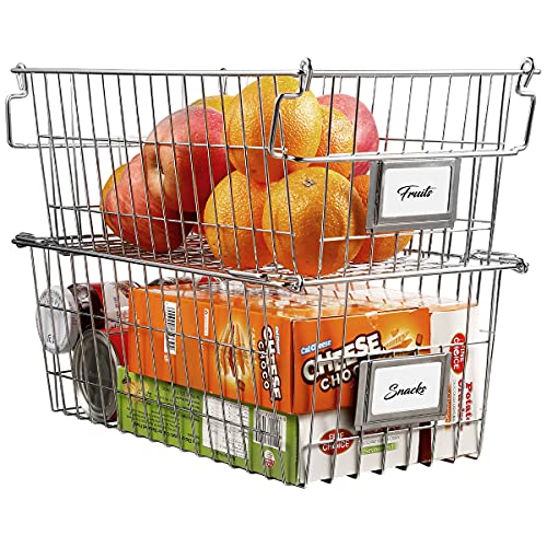 Orgneas Stackable Chest Freezer Baskets Organizer Bins, Metal Wire Baskets Pantry Organizer Produce Baskets with Tag Slot for Snacks Vegetables and Fruits - Image 3