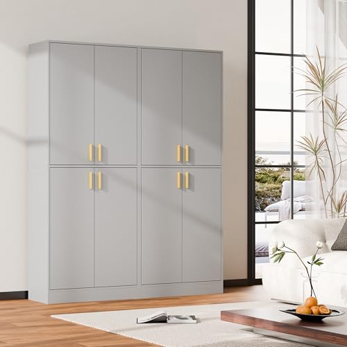 Cozy Castle Kitchen Pantry Cabinet, 71 Tall Wood Storage Cabinet with Doors and Shelves 4 Doors Freestanding Cupboard Utility Hutch for Dining Room Living Room Bathroom Furniture, Gray - Image 40