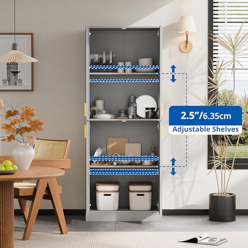 Cozy Castle Kitchen Pantry Cabinet, 71 Tall Wood Storage Cabinet with Doors and Shelves 4 Doors Freestanding Cupboard Utility Hutch for Dining Room Living Room Bathroom Furniture, Gray - Image 38