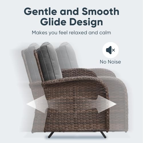 Patio Wicker Chairs Swivel Rocker – Outdoor Swivel Rocking Chairs Set of 2 with Rattan Side Table, Patio Swivel Glider Chair 3 Piece Patio Furniture Sets for Deck Porch Pool Brown/Blue - Image 133
