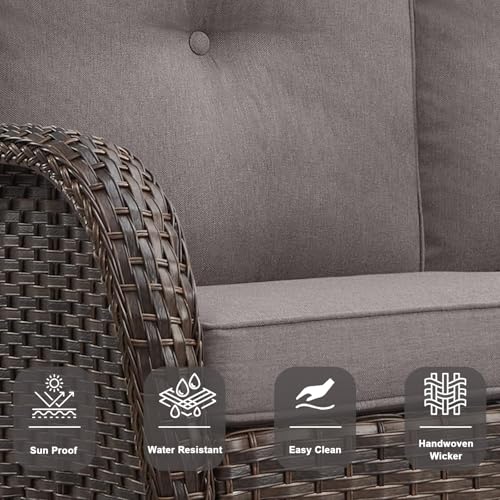 Patio Wicker Chairs Swivel Rocker – Outdoor Swivel Rocking Chairs Set of 2 with Rattan Side Table, Patio Swivel Glider Chair 3 Piece Patio Furniture Sets for Deck Porch Pool Brown/Blue - Image 107