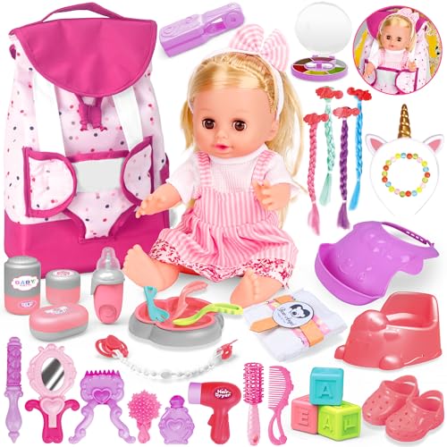 Baby Doll Toys Set, 14 Doll Toys, 25Pcs Dolls Care Toy Playset, Toddlers Toy Doll Set Incl Cradle Crib, High Chair, Milk Bottle, Pacifier, Diaper, Baby Gift for Age 3 4 5 6+ Years Old Girls Boys - Image 7
