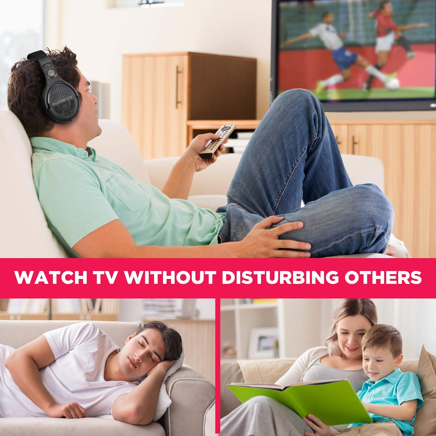 Over-Ear Headphones BlueVIBE GTV TV Headphones Wireless for Hearing Impaired & Seniors ?C Easy Setup Plug and Play for TV Watching, Hard of Hearing ?C 10 Hour Battery Life, No Audio Delay, 2.4GHz RF Transmitter - Image 3