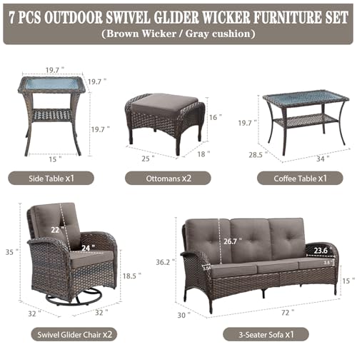 Patio Wicker Chairs Swivel Rocker – Outdoor Swivel Rocking Chairs Set of 2 with Rattan Side Table, Patio Swivel Glider Chair 3 Piece Patio Furniture Sets for Deck Porch Pool Brown/Blue - Image 189