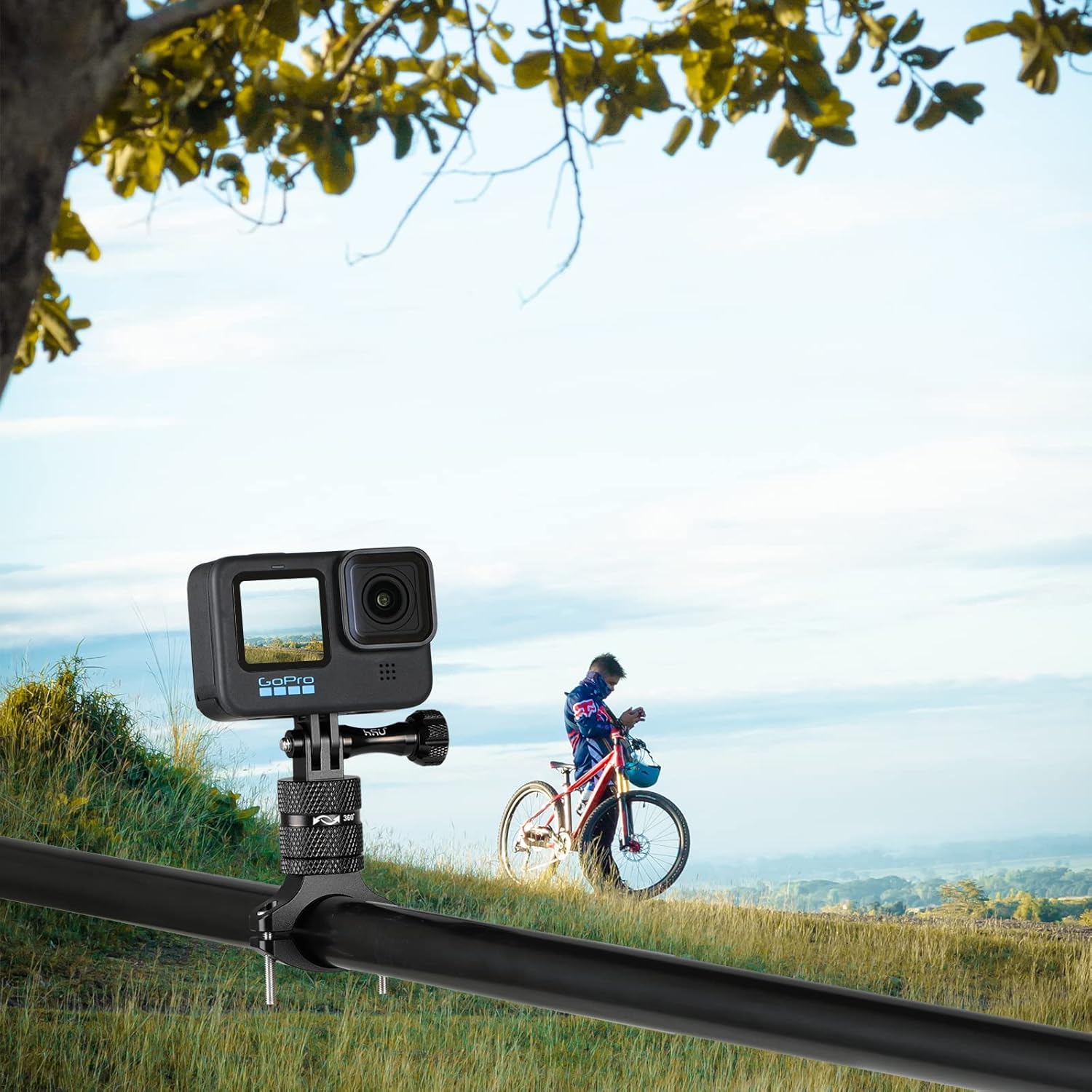 HSU Aluminum Bike Bicycle Handlebar Mount and Bike/Motorcycle Handlebars for Go Pro Hero 11/10/9/8/7/6/5/4, DJI Osmo Action AKASO and Other Action Cameras (Black) - Image 4
