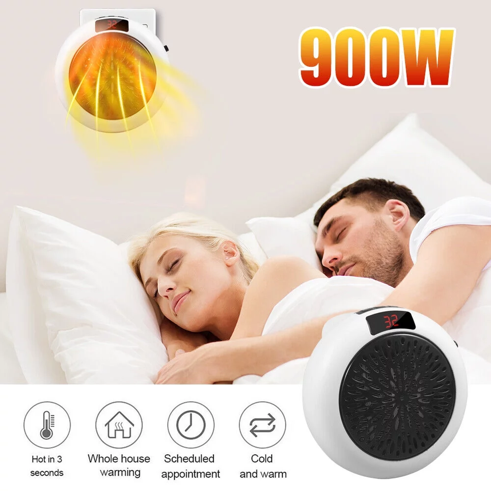 JahyShow Plug-in Electric Heater Fan – 900W Wall Sockets with Remote Timer – Digital Thermostat - Image 4