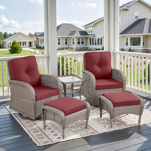 Patio Wicker Chairs Swivel Rocker – Outdoor Swivel Rocking Chairs Set of 2 with Rattan Side Table, Patio Swivel Glider Chair 3 Piece Patio Furniture Sets for Deck Porch Pool Brown/Blue - Image 196