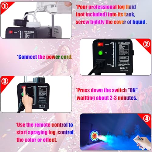 IMONE Smoke Machine with 72 LED Lights, Fog Machine with Remote Control, 500W and 2000 CFM Spray, Perfect for Wedding, Halloween, Party and Stage Effect - Image 4
