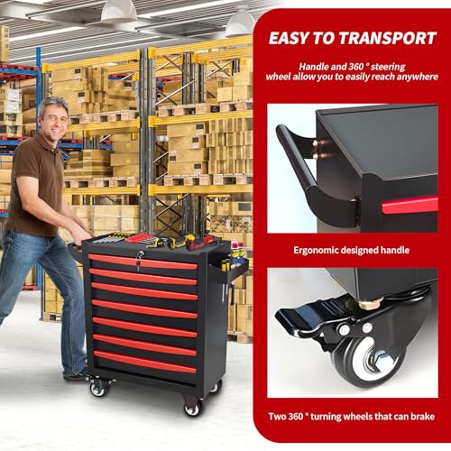 Rolling Tool Chest, Metal Tool Box with 5 Drawers, Lockable Garage Storage Cabinets Sliding Tool Drawer Cart on Wheels Toolbox Organization Workbench for Workshop Warehouse Repair Shop - Image 5