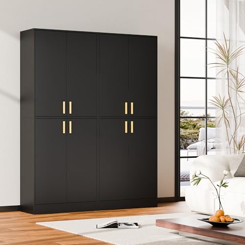 Cozy Castle Kitchen Pantry Cabinet, 71 Tall Wood Storage Cabinet with Doors and Shelves 4 Doors Freestanding Cupboard Utility Hutch for Dining Room Living Room Bathroom Furniture, Gray - Image 27