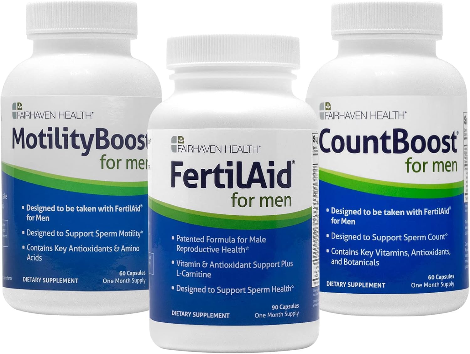 FertilAid for Men, MotilityBoost, Countboost Bundle – Male Fertility Stack with Preconception Vitamin & Fertility Formula Targets Count, Motility, Morphology, with Maca, Ashwagandha, CoQ10, Zinc