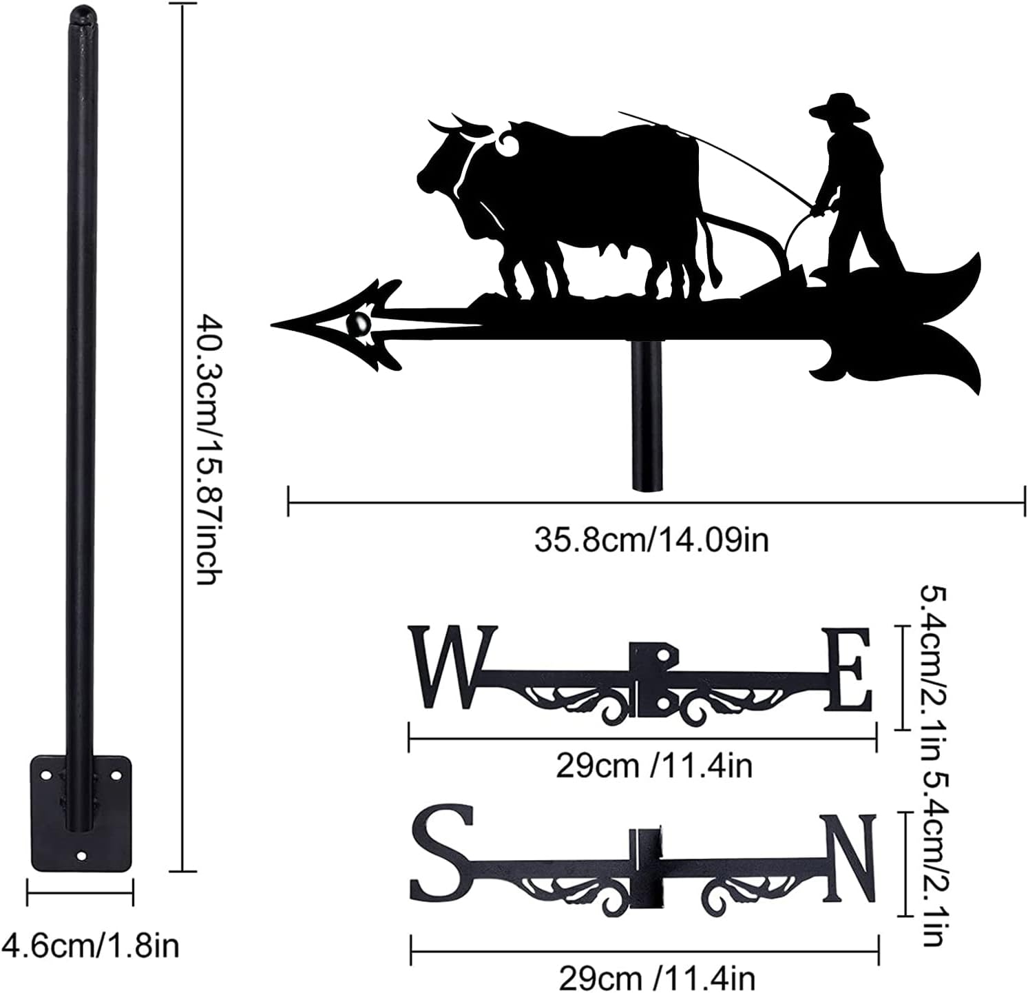 Decorative Wind Vane, Metal Weathervane with Roof Mount Retro Farmer Farmland Shape Weather Vane Garden Creative Home Decor Ornament Weathercock Wind Direction Indicator for Farm Yard - Image 6