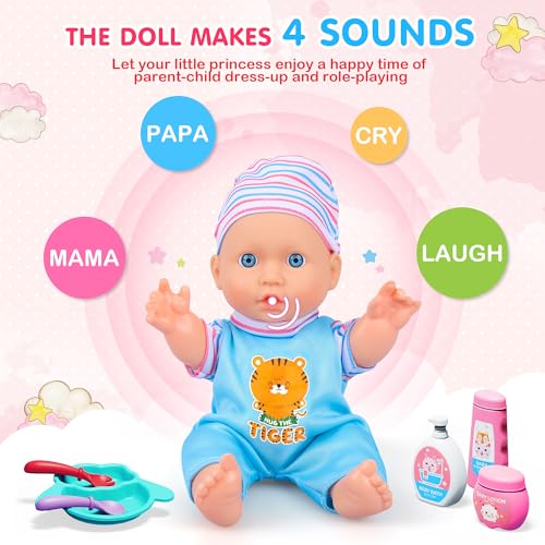 Baby Doll Toys Set, 14 Doll Toys, 25Pcs Dolls Care Toy Playset, Toddlers Toy Doll Set Incl Cradle Crib, High Chair, Milk Bottle, Pacifier, Diaper, Baby Gift for Age 3 4 5 6+ Years Old Girls Boys - Image 14