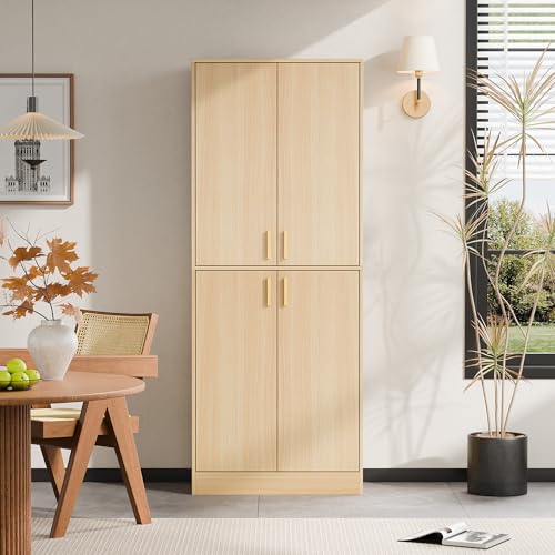Cozy Castle Kitchen Pantry Cabinet, 71 Tall Wood Storage Cabinet with Doors and Shelves 4 Doors Freestanding Cupboard Utility Hutch for Dining Room Living Room Bathroom Furniture, Gray - Image 15