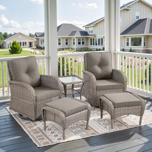 Patio Wicker Chairs Swivel Rocker – Outdoor Swivel Rocking Chairs Set of 2 with Rattan Side Table, Patio Swivel Glider Chair 3 Piece Patio Furniture Sets for Deck Porch Pool Brown/Blue - Image 204