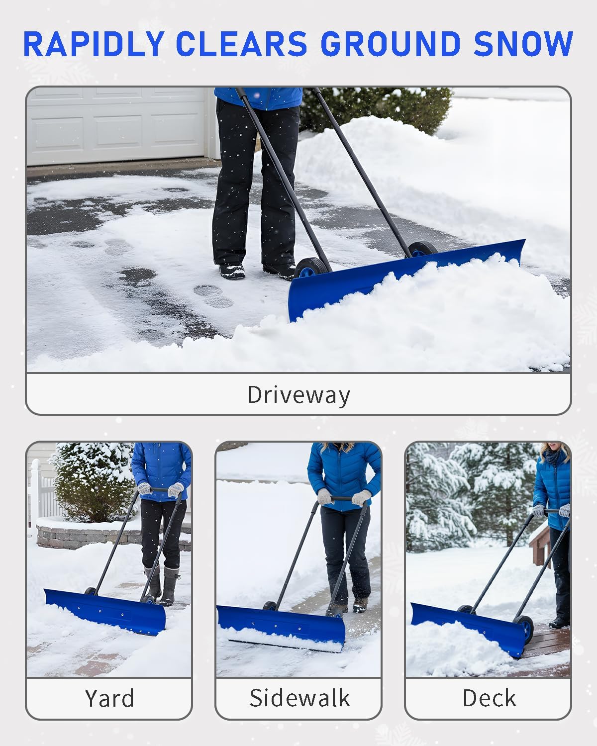 Outvita Snow Shovel with Wheels, 29 Wide 18 Long Snow Plow Shovel Angle & Height Adjustable Padded Handle Efficient Snow Clean Tool for Driveway or Pavement (Yellow) - Image 36