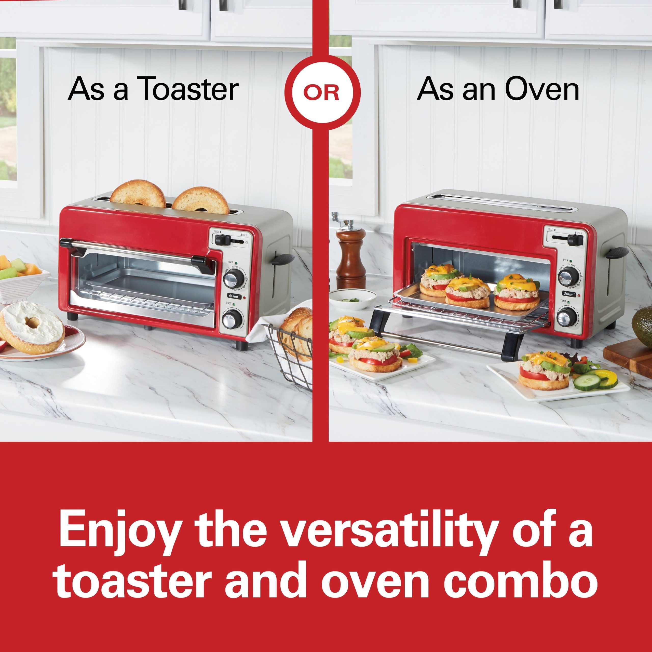 Hamilton Beach – Toastation 2-Slice Countertop Toaster and Toaster Oven – Red 22724 - Image 2